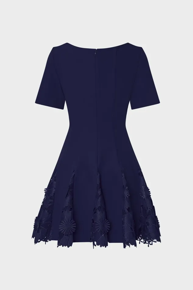 Milly Joy Lace Combo Mini Godet Dress Navy Women Dresses