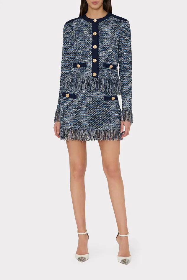 Milly Kaia Textured Knit Cardigan Jacket Navy Multi Women Cardigans Milly Kaia Textured Knit Cardigan Jacket Navy Multi Women Cardigans