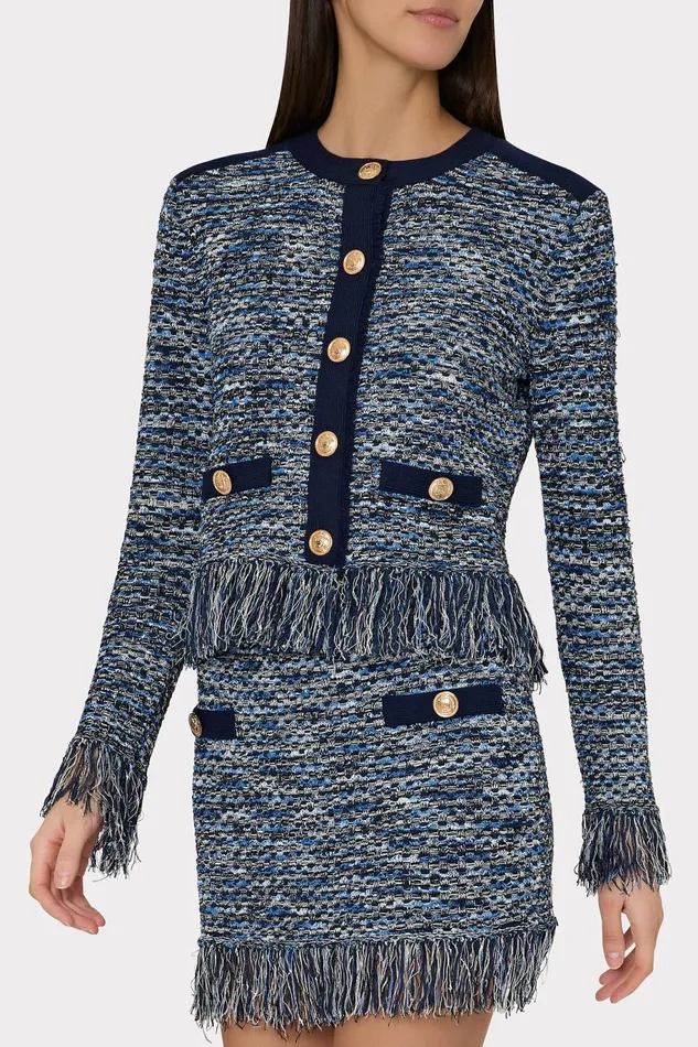 Milly Kaia Textured Knit Cardigan Jacket Navy Multi Women Cardigans Milly Kaia Textured Knit Cardigan Jacket Navy Multi Women Cardigans