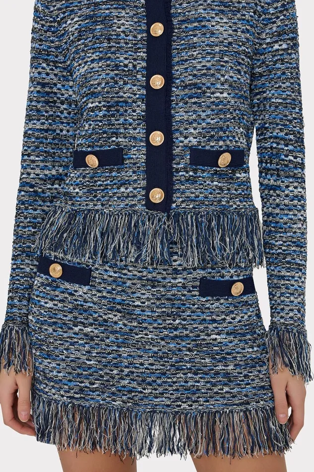 Milly Kali Textured Knit Mini Skirt Navy Multi Women Matching Sets