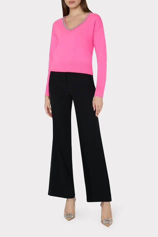 Milly Kalia Crystal VNeck Sweater Milly Pink Women Tops Milly Kalia Crystal VNeck Sweater Milly Pink Women Tops