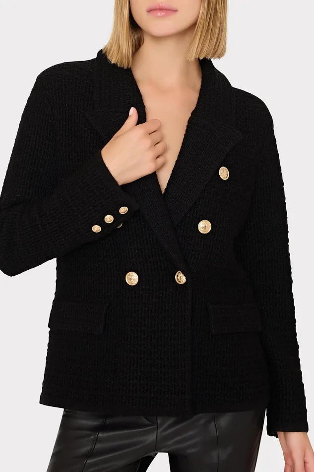 Milly Kimmie Textured Knit Blazer Black Women Sweaters and Knits Milly Kimmie Textured Knit Blazer Black Women Sweaters and Knits