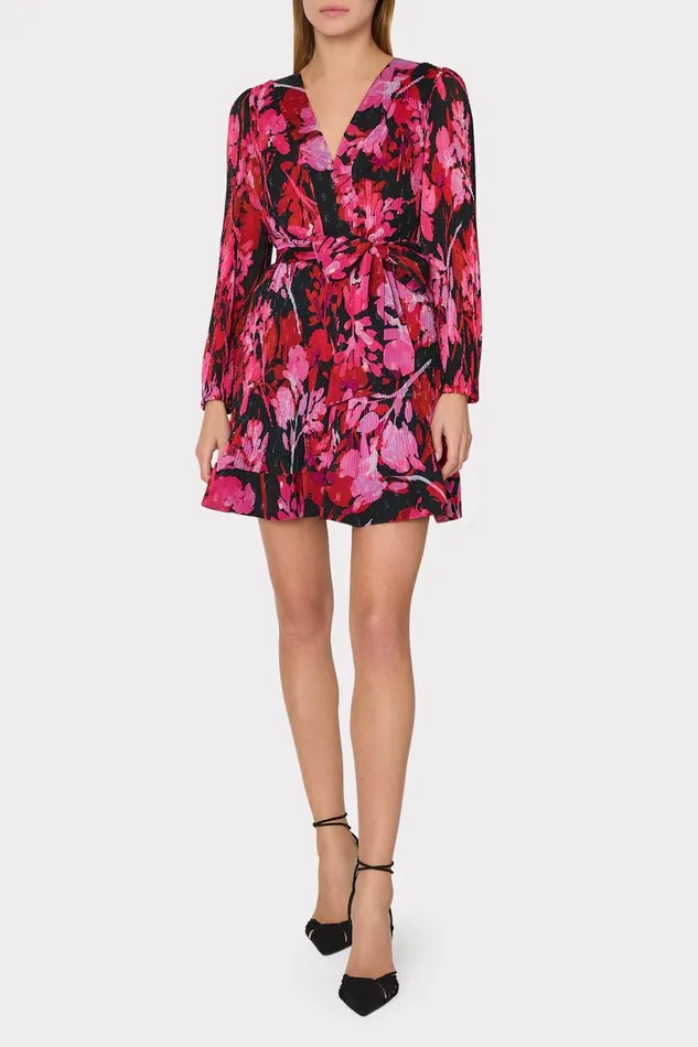 Milly Liv Oversized Peony Pleated Dress Blackred Women Dresses