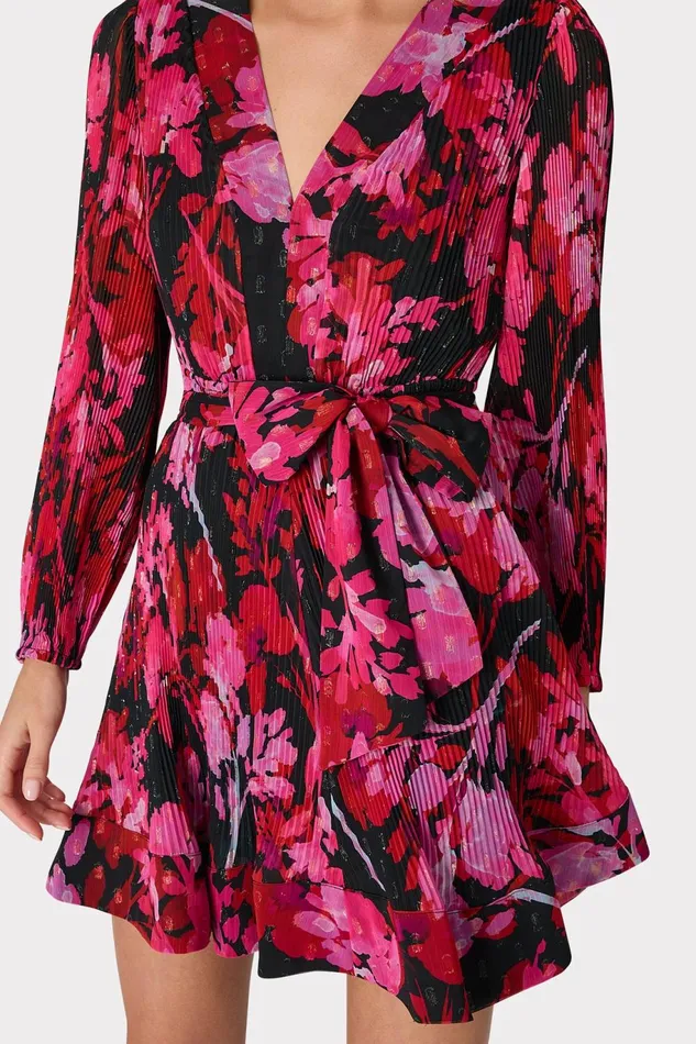 Milly Liv Oversized Peony Pleated Dress Blackred Women Dresses