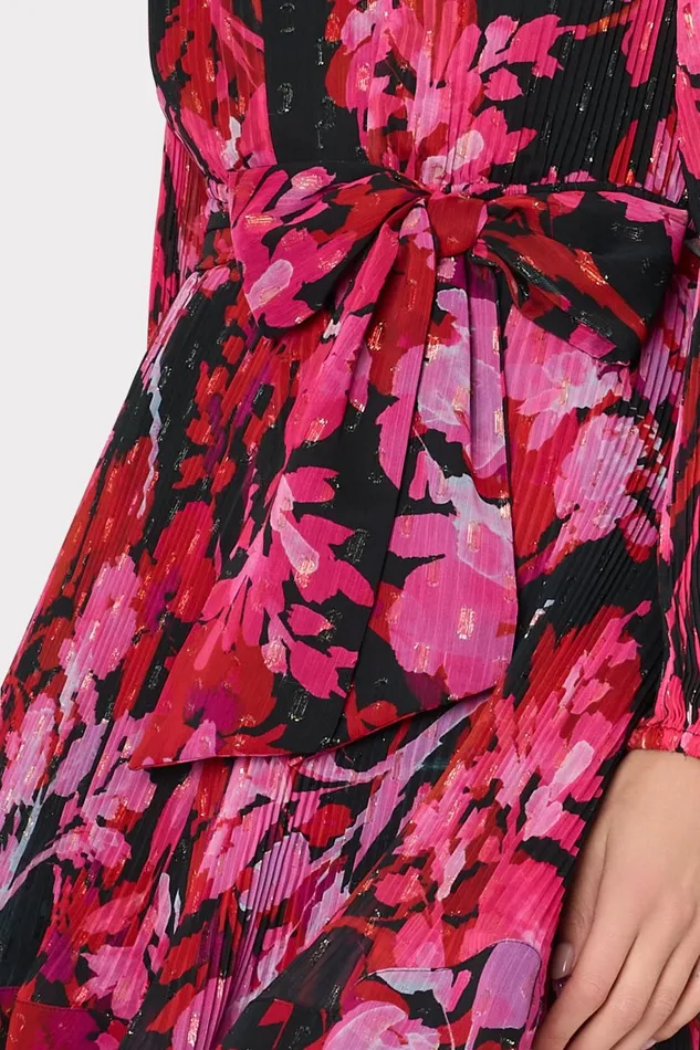 Milly Liv Oversized Peony Pleated Dress Blackred Women Dresses
