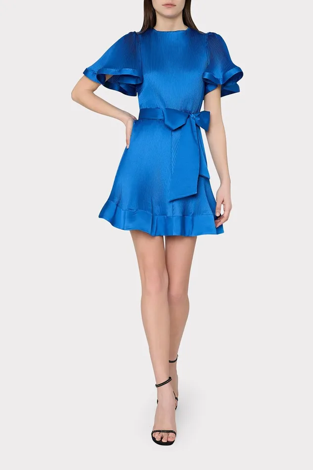 Milly Lumi Satin Pleated Dress Blue Women Dresses