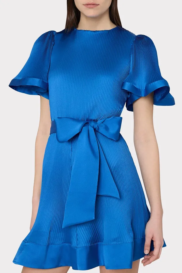 Milly Lumi Satin Pleated Dress Blue Women Dresses