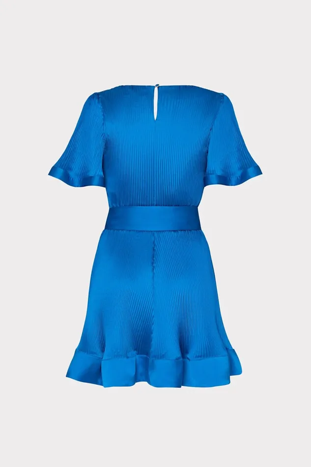 Milly Lumi Satin Pleated Dress Blue Women Dresses