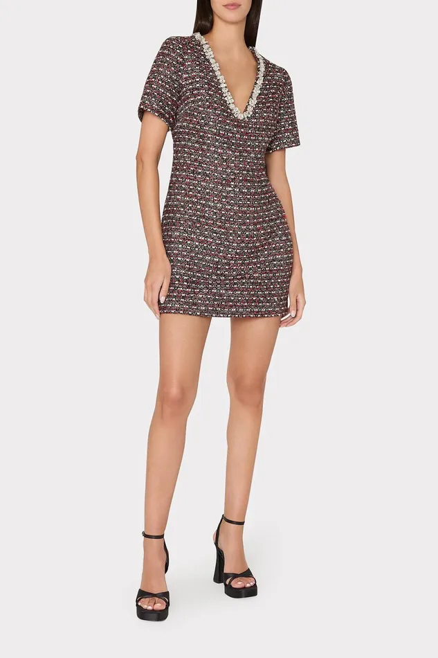 Milly Nyah Tweed Crystal Embellished Mini Dress Scarlet Multi Women Dresses Milly Nyah Tweed Crystal Embellished Mini Dress Scarlet Multi Women Dresses