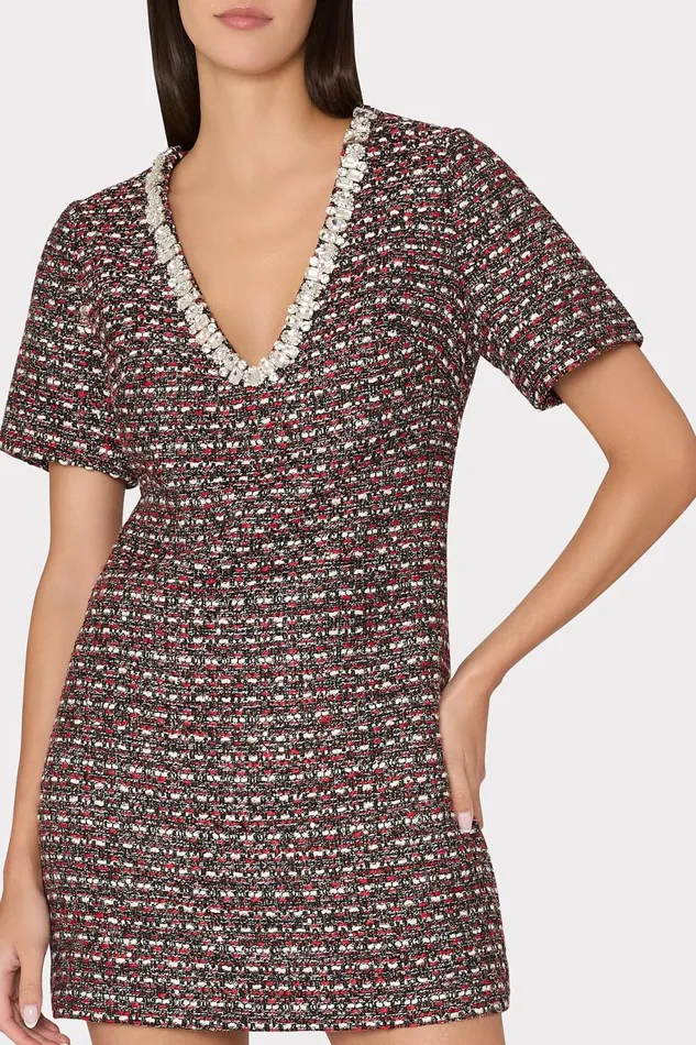 Milly Nyah Tweed Crystal Embellished Mini Dress Scarlet Multi Women Dresses Milly Nyah Tweed Crystal Embellished Mini Dress Scarlet Multi Women Dresses
