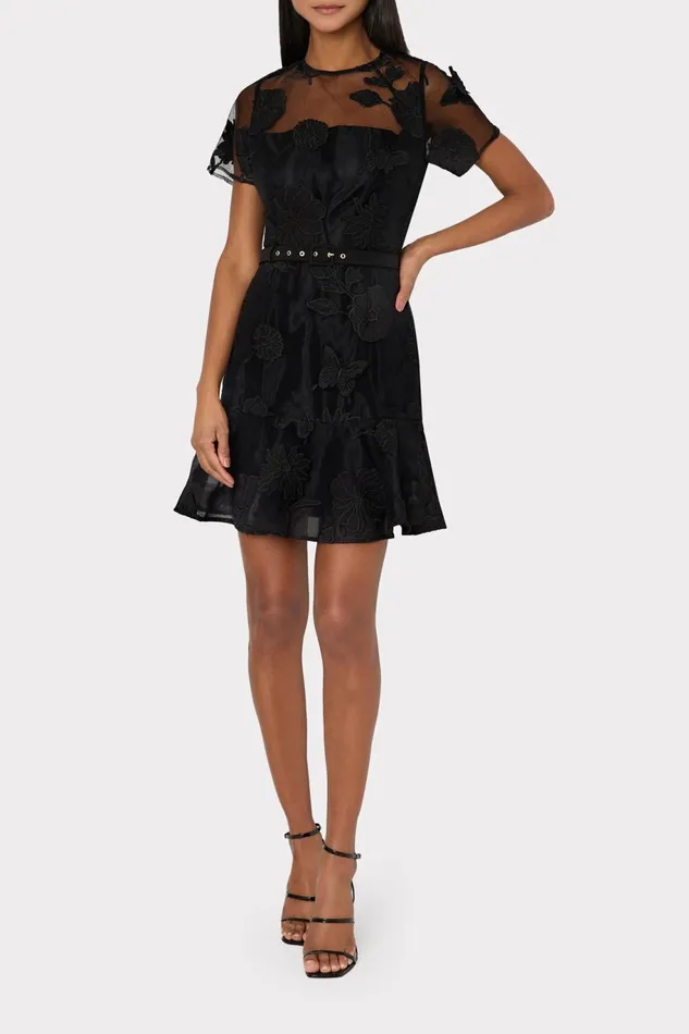 Milly Rosie 3D Butterfly Embroidery Dress Black Women Dresses