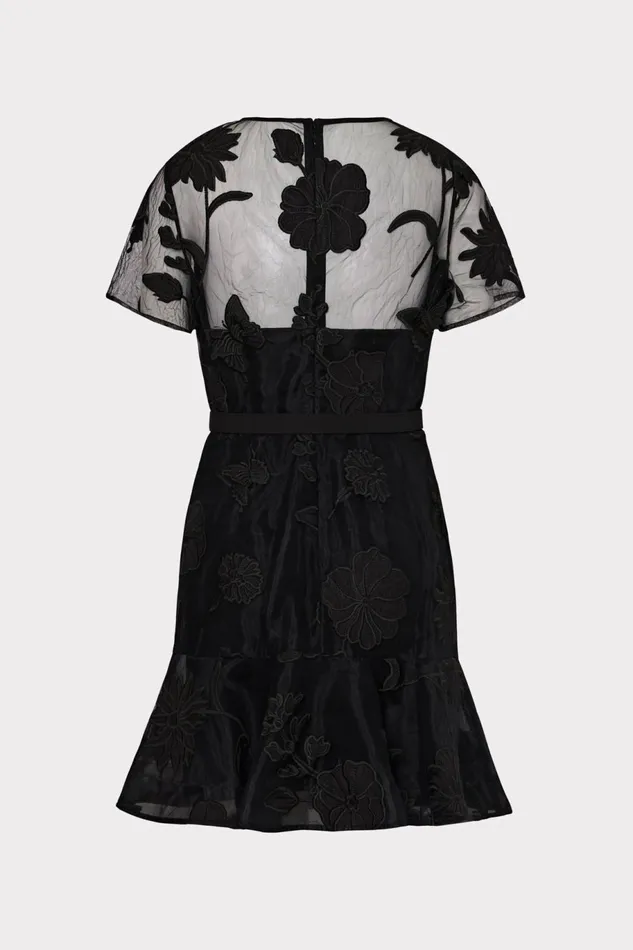 Milly Rosie 3D Butterfly Embroidery Dress Black Women Dresses