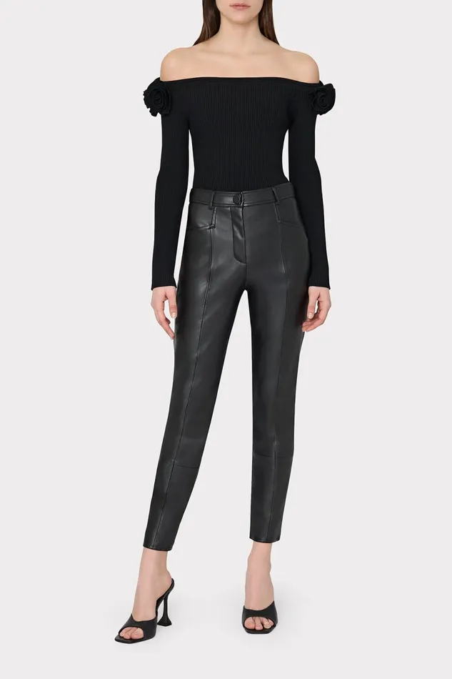 Milly Rue Vegan Leather Pants Black Women Pants