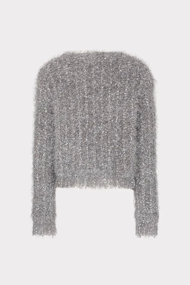 Milly Textured Fringe Cardigan Silver Women Sweaters and Knits