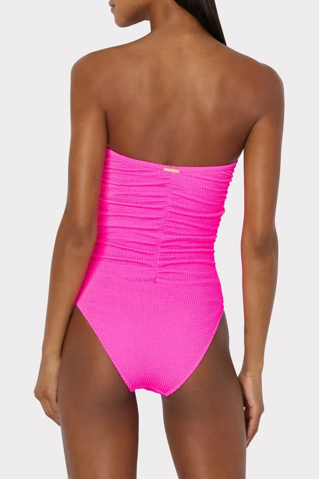Milly Textured Ruched One Piece Neon Pink Women One Piece Swimsuits