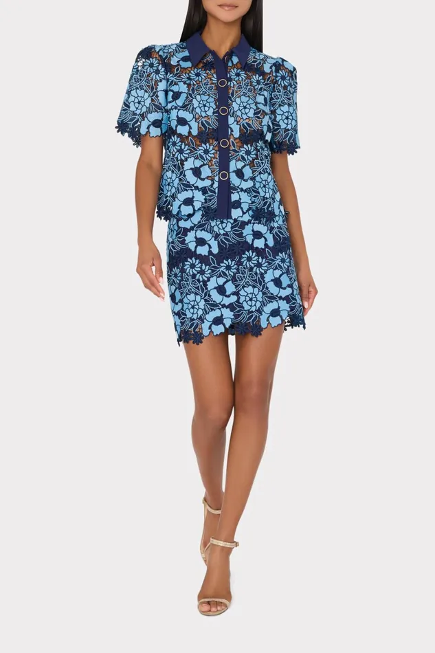 Milly Two Tone Floral Lace Mini Skirt Bluenavy Women Matching Sets