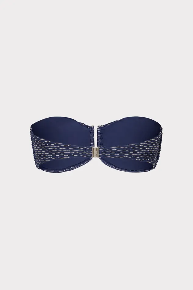 Milly Verone Texture Waves Bandeau Top Navy Women Swim and Coverups Milly Verone Texture Waves Bandeau Top Navy Women Swim and Coverups