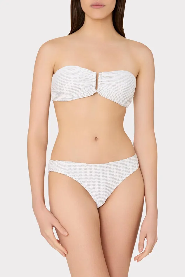 Milly Verone Texture Waves Bandeau Top White Women Swim and Coverups