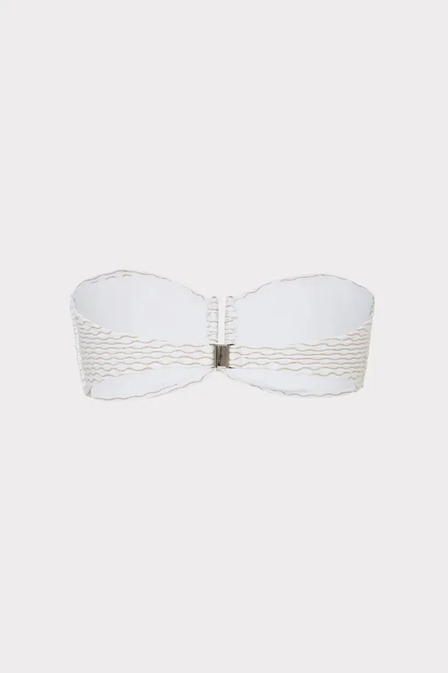 Milly Verone Texture Waves Bandeau Top White Women Swim and Coverups
