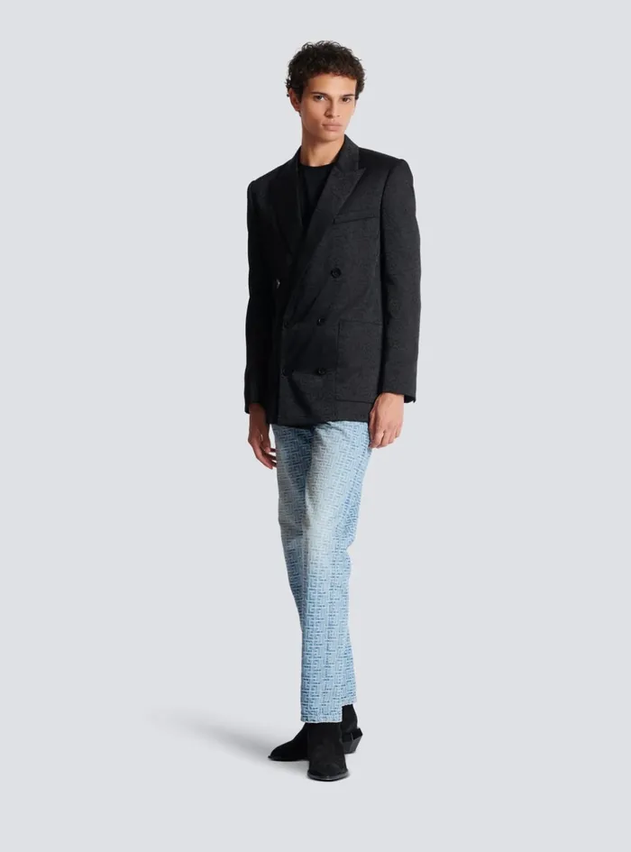 Monogrammed Jacquard Denim Jeans Blue Men Balmain Denim