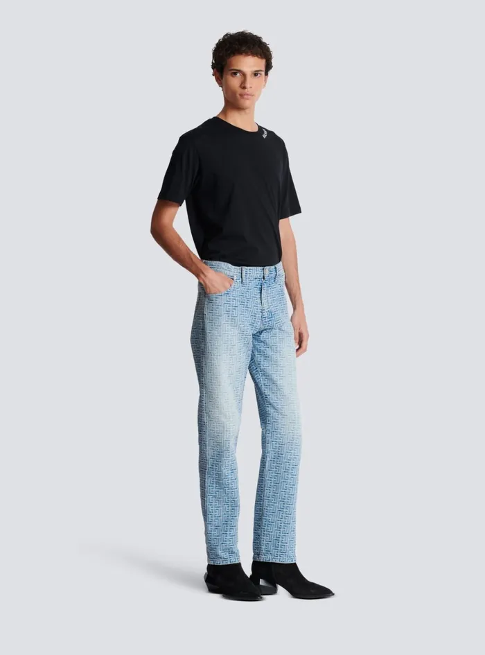 Monogrammed Jacquard Denim Jeans Blue Men Balmain Denim