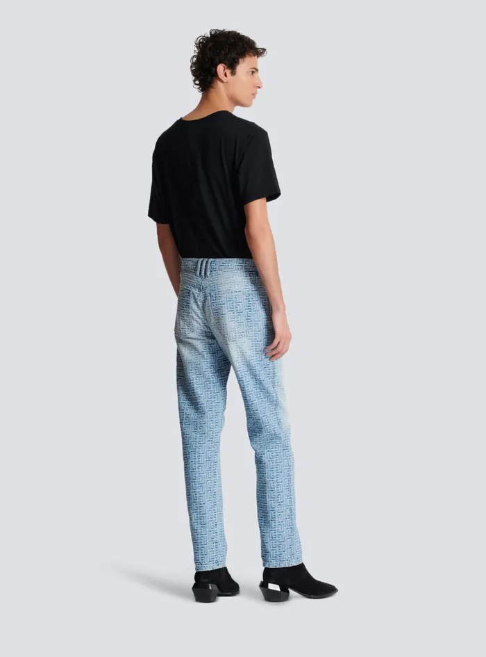 Monogrammed Jacquard Denim Jeans Blue Men Balmain Denim