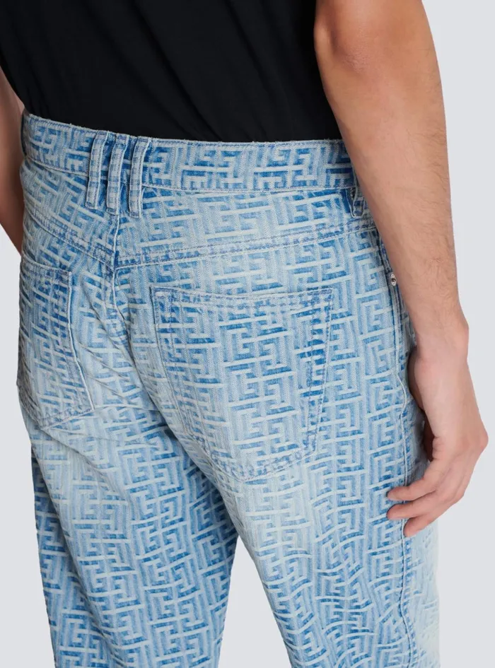 Monogrammed Jacquard Denim Jeans Blue Men Balmain Denim