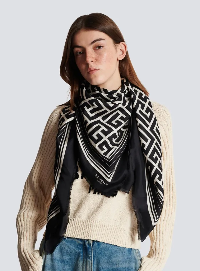 Monogrammed Scarf Black Women Balmain Scarves