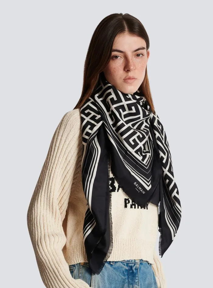 Monogrammed Scarf Black Women Balmain Scarves