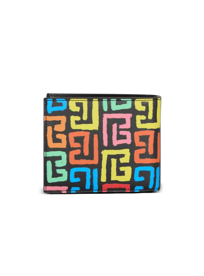 Multicoloured PB Labyrinth Calfskin Wallet Black Men Balmain Small Leather Goods