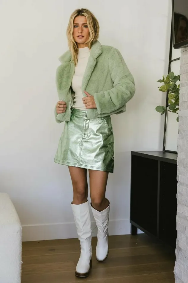 Natalie Metallic Mini Skirt In Green Green Women Bohme Skirts