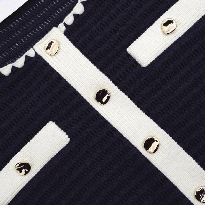 Navy Crochet Contrast Trim Cardigan Women Self Portrait Tops