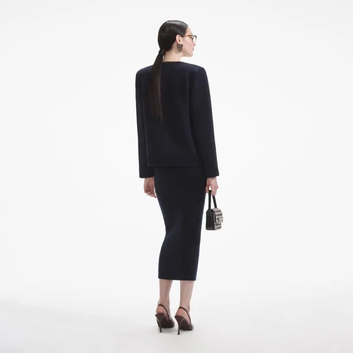 Navy Embellished Knit Cardigan Women Self Portrait Tops