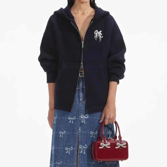 Navy Knit Hoodie Women Self Portrait Tops Navy Knit Hoodie Women Self Portrait Tops