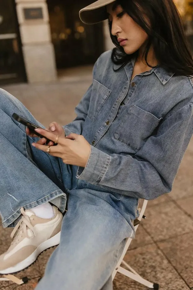 Nico Button Up Top Medium Wash Women Bohme Tops