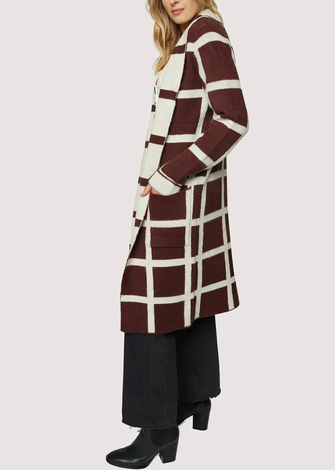 Off The Grid Cardigan Darkbrowngrid Women Lost Wander Sweaters