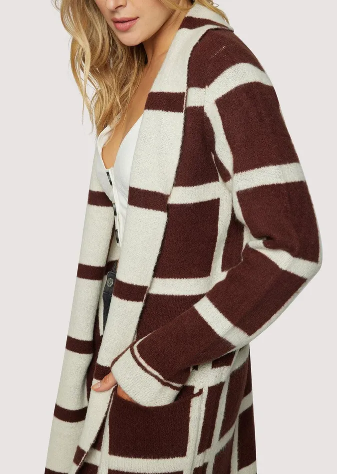 Off The Grid Cardigan Darkbrowngrid Women Lost Wander Sweaters
