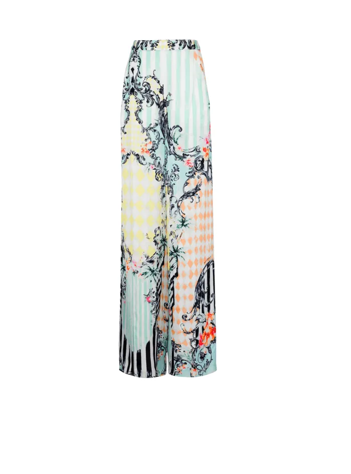 Palazzo Trousers With Baroque Print Multicolor Women Balmain Trousers And Shorts