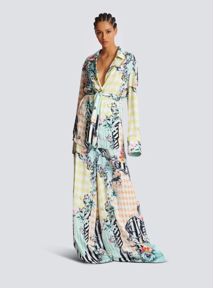 Palazzo Trousers With Baroque Print Multicolor Women Balmain Trousers And Shorts