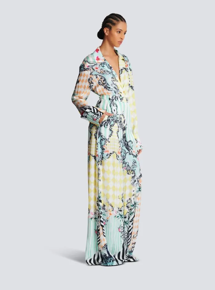 Palazzo Trousers With Baroque Print Multicolor Women Balmain Trousers And Shorts