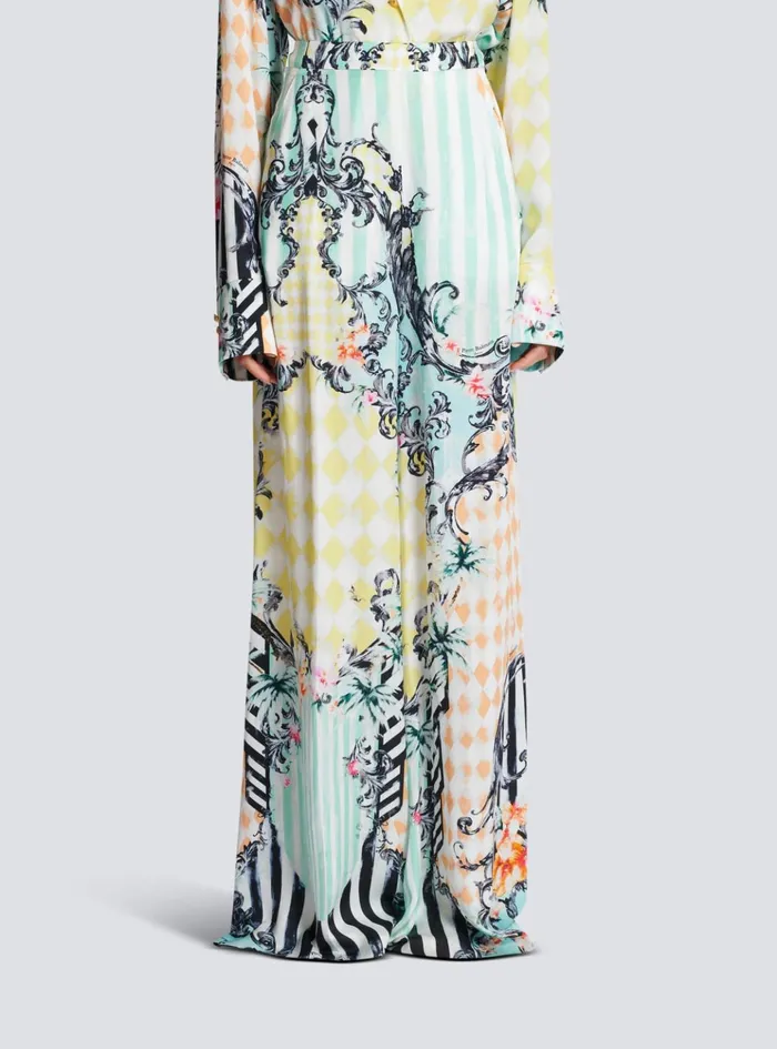 Palazzo Trousers With Baroque Print Multicolor Women Balmain Trousers And Shorts