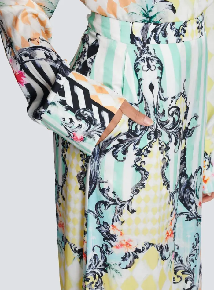 Palazzo Trousers With Baroque Print Multicolor Women Balmain Trousers And Shorts