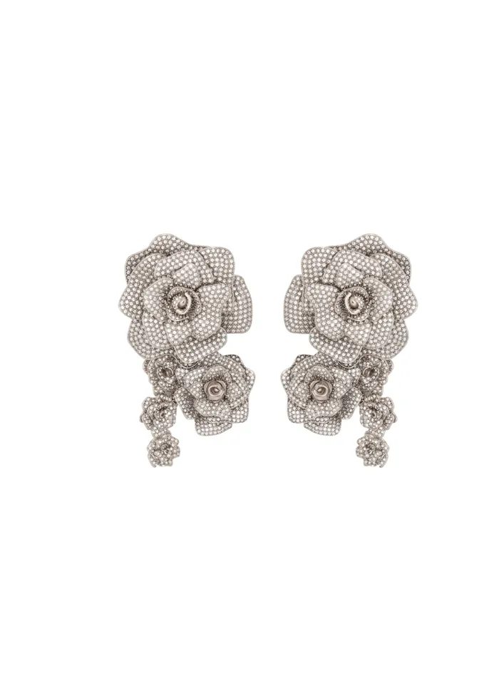 Palladium Rose Earrings Set With Crystals Silver Women Balmain Fashion Jewelry