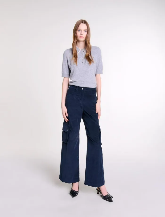 Pants and Jeans Women Maje Velour Cargo Trousers Navy