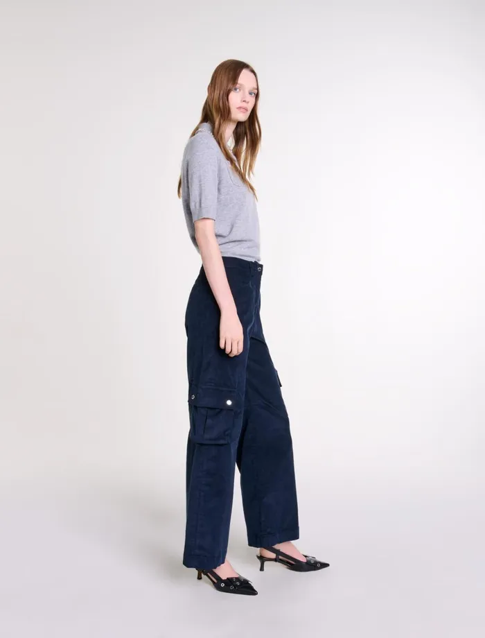 Pants and Jeans Women Maje Velour Cargo Trousers Navy