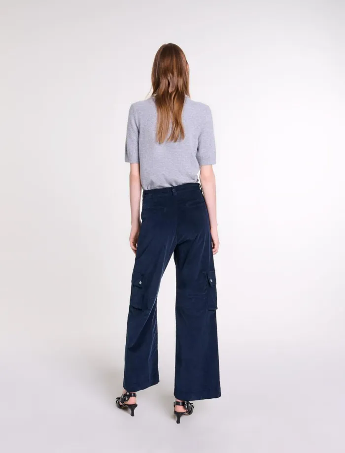 Pants and Jeans Women Maje Velour Cargo Trousers Navy