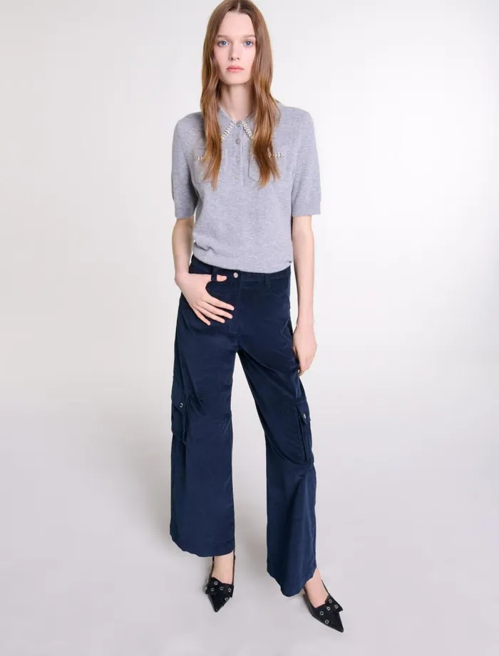 Pants and Jeans Women Maje Velour Cargo Trousers Navy