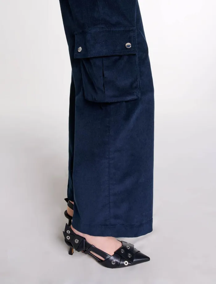 Pants and Jeans Women Maje Velour Cargo Trousers Navy