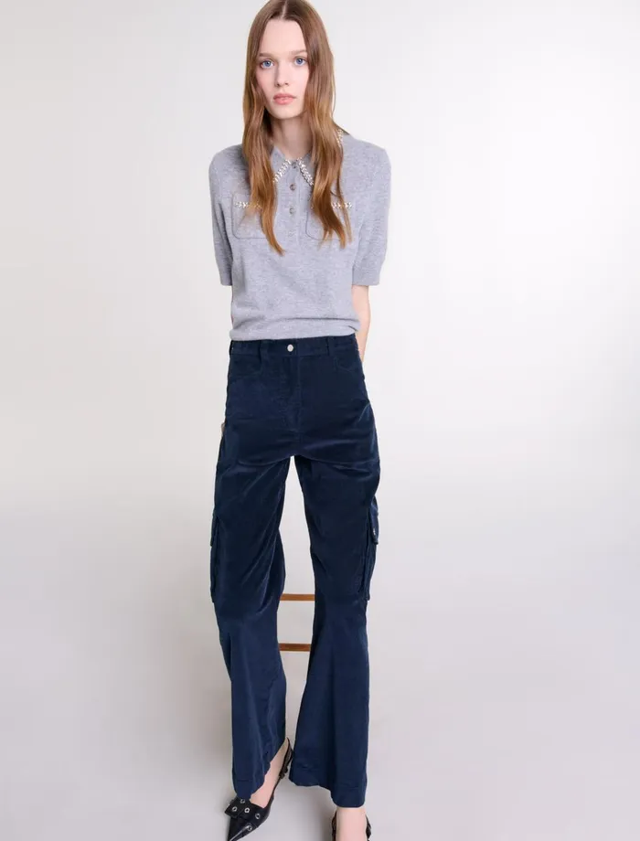 Pants and Jeans Women Maje Velour Cargo Trousers Navy
