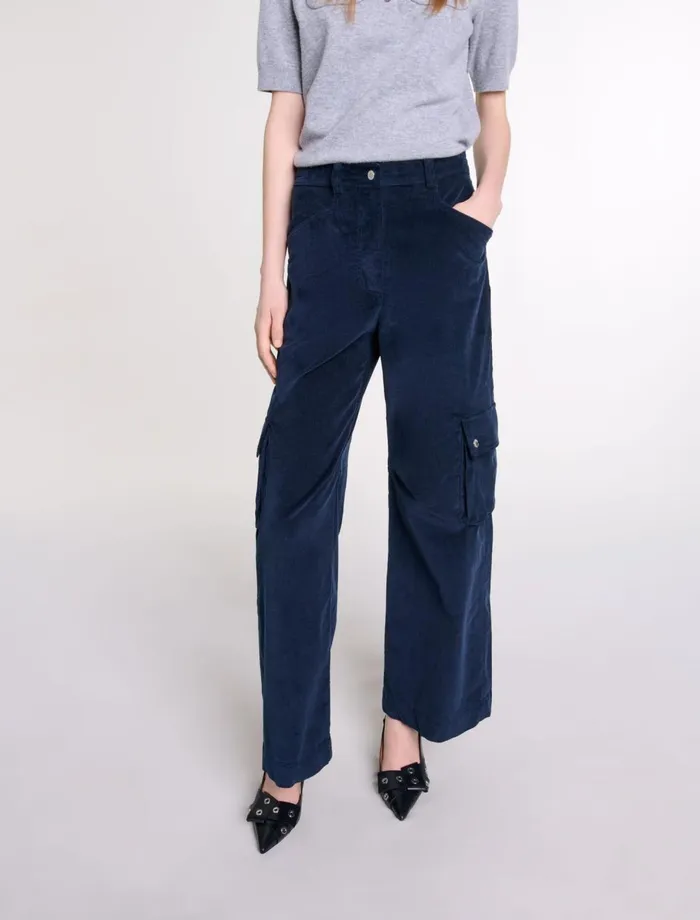 Pants and Jeans Women Maje Velour Cargo Trousers Navy